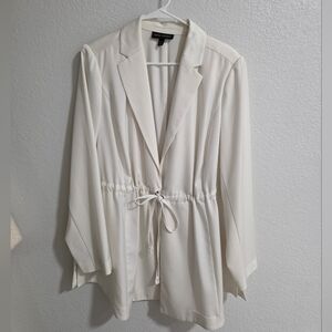 Lane Bryant White Blazer with Notched Lapel and Drawstring Waist